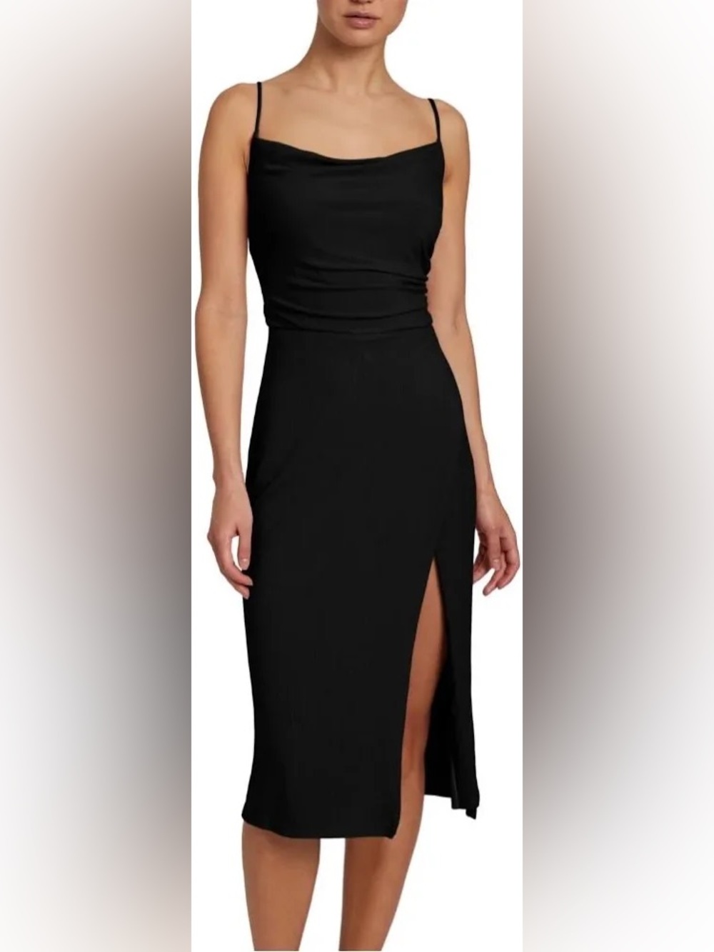 NWT Laundry by Shelli Segal Black Cowl Neck Side Slit Dress Size 6 - Picture 2 of 13